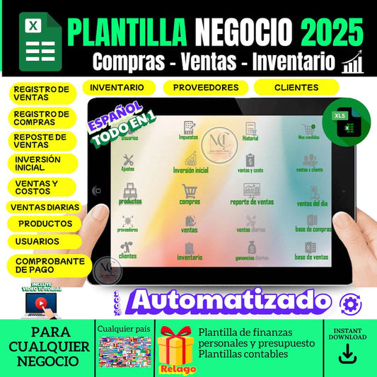 Plantilla Excel Negocio Automatizado| Inventario, Compras, Ventas, Flujo de Caja, Proveedores, gestión negocio,Presupuest Mensual y Finanzas